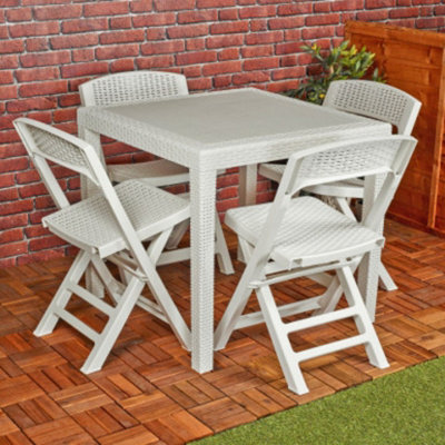 URBNLIVING 15cm Height White Plastic Garden Table with Chair Set of 5