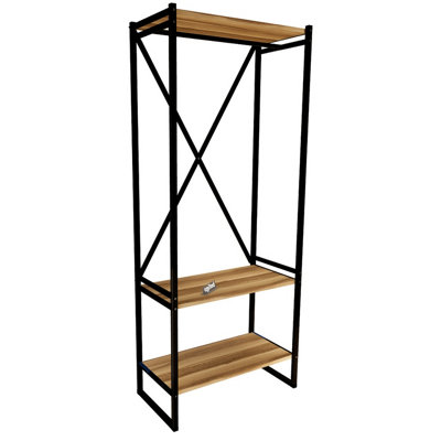URBNLIVING 160cm Height 3 Tier Walnut Wooden Coat Rack and Shoe Storage Stand With Metal Frame