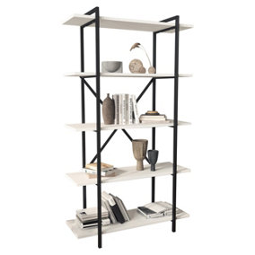 URBNLIVING 160cm Height White 5-Tier Wooden Bookshelf With Metal Frame Living Room Storage & Display Unit