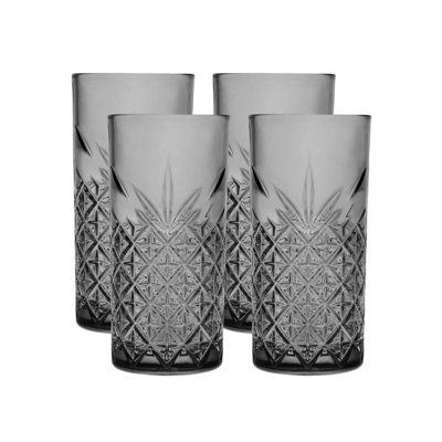 URBNLIVING 16cm Height 450ml Dark Grey Coloured Tall Cut Glass Set of 4