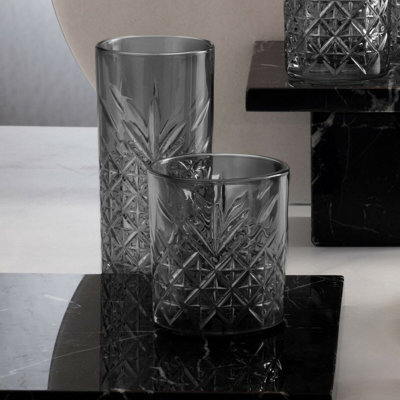 URBNLIVING 16cm Height 450ml Dark Grey Coloured Tall Cut Glass Set of 4