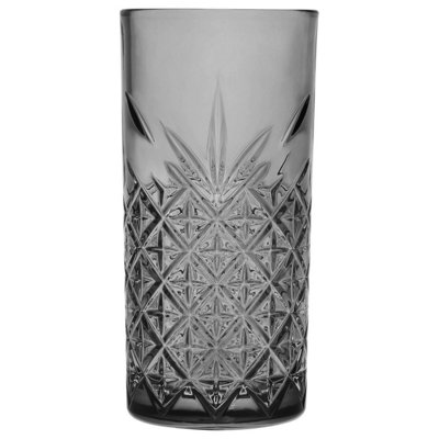 URBNLIVING 16cm Height 450ml Dark Grey Coloured Tall Cut Glass Set of 4 - 3