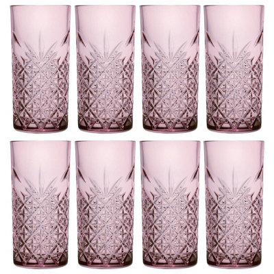 URBNLIVING 16cm Height 450ml Pink Coloured Tall Cut Glass Set of 8