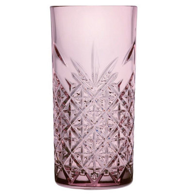 URBNLIVING 16cm Height 450ml Pink Coloured Tall Cut Glass Set of 8 - 3