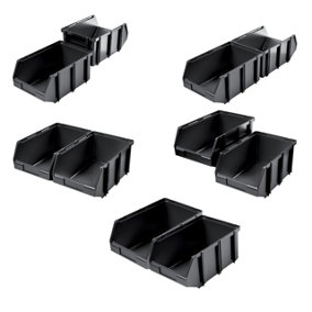 URBNLIVING 16cm Height Black Plastic Wall Mounted Stacking Click Box Storage Bins Tool Shelving Rack Set Of 10