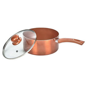 URBNLIVING 16cm Length Sauce Pan Ceramic Copper Steel Saucepans Kitchen Cookware Lidded