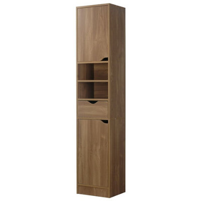 URBNLIVING 170 cm Height Oak Wooden Tall 2 Door 1 Drawer Shelves Bathroom Cabinet Storage Unit Modern