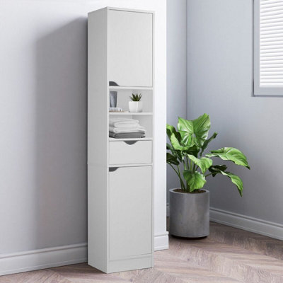 URBNLIVING 170 cm Height White Wooden Tall 2 Door 1 Drawer Shelves Bathroom Cabinet Storage Unit ...