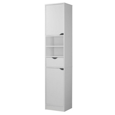 URBNLIVING 170 cm Height White Wooden Tall 2 Door 1 Drawer Shelves Bathroom Cabinet Storage Unit Modern