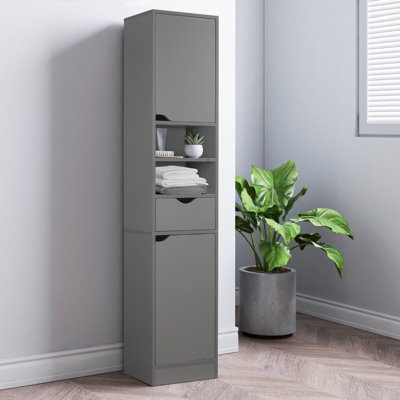 URBNLIVING 170cm Height Grey Wooden Tall 2 Door 1 Drawer Shelves Bathroom Cabinet Storage Unit Modern