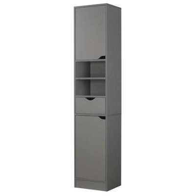 URBNLIVING 170cm Height Grey Wooden Tall 2 Door 1 Drawer Shelves Bathroom Cabinet Storage Unit Modern