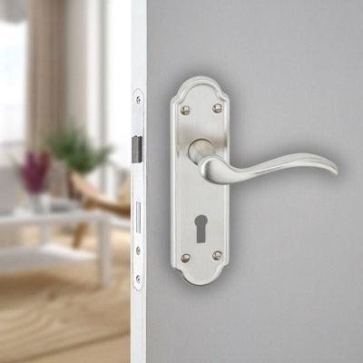 URBNLIVING 170mm Length 2 Pcs Lisbon Metal & Satin Nickel Lever Latch Door Keyhole Handles Set