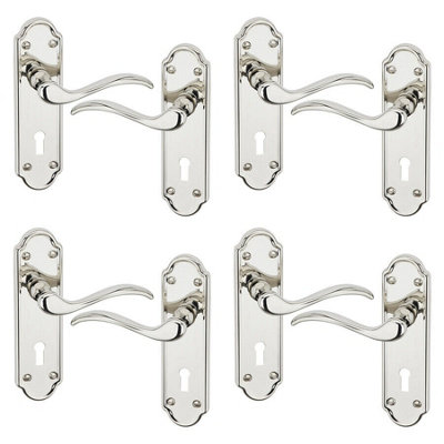 URBNLIVING 170mm Length 8 Pcs Lisbon Metal & Polished Nickel Latch Door Keyhole Handles Set