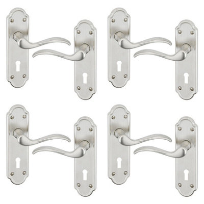 URBNLIVING 170mm Length 8 Pcs Lisbon Metal & Satin Nickel Lever Latch Door Keyhole Handles Set