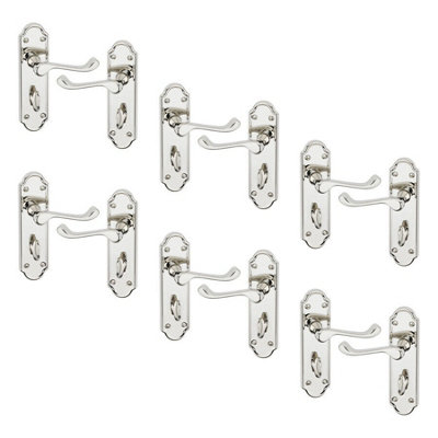 URBNLIVING 174mm Length 12 Pcs Ashworth Metal & Polished Nickel Lever Latch Bathroom Door Handle Set