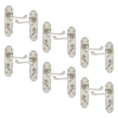 URBNLIVING 174mm Length 12 Pcs Ashworth Metal & Satin Nickel Lever Latch Bathroom Door Handle Set