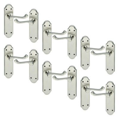 URBNLIVING 174mm Length 12 Pcs Ashworth Metal & Satin Nickel Lever Latch Plain Door Handle Set