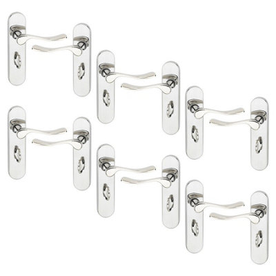 URBNLIVING 174mm Length 12 Pcs Berkshire Metal & Polished Nickel Lever Latch Door Bathroom Handle Set