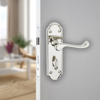 URBNLIVING 174mm Length 2 Pcs Ashworth Metal & Polished Nickel Lever Latch Bathroom Door Handles Set