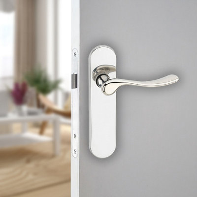 URBNLIVING 174mm Length 2 Pcs Berkshire & Polished Nickel Metal Lever Latch Door Plain Handles Set