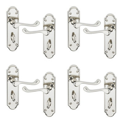 URBNLIVING 174mm Length 8 Pcs Ashworth Metal & Polished Nickel Lever Latch Bathroom Door Handle Set