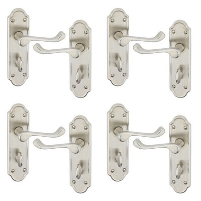 URBNLIVING 174mm Length 8 Pcs Ashworth Metal & Satin Nickel Lever Latch Bathroom Door Handle Set