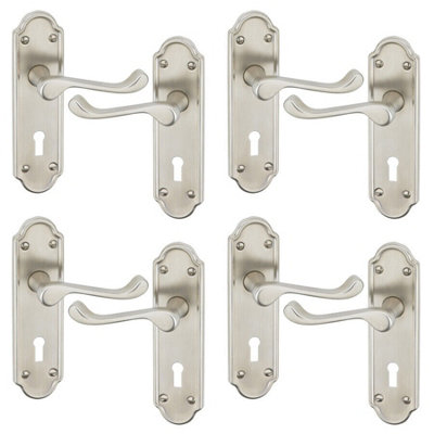 URBNLIVING 174mm Length 8 Pcs Ashworth Metal & Satin Nickel Lever Latch Keyhole Door Handle Set