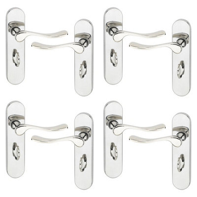 URBNLIVING 174mm Length 8 Pcs Berkshire Metal & Polished Nickel Lever Latch Door Bathroom Handle Set