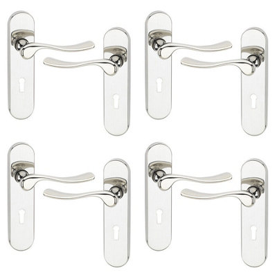 URBNLIVING 174mm Length 8 Pcs Berkshire Metal & Polished Nickel Lever Latch Door Keyhole Handle Set