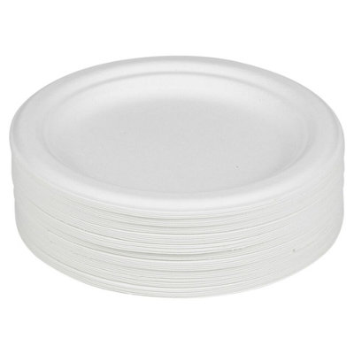 URBNLIVING 17cm Diameter 100 Pcs Paper Disposable White Biodegradable Plates