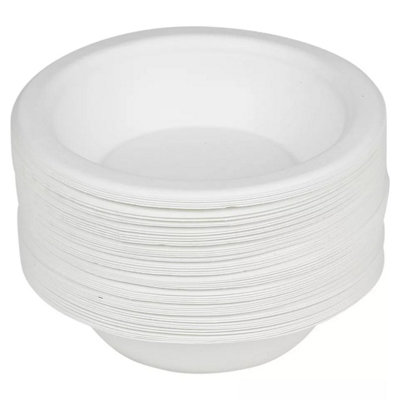 URBNLIVING 17cm Diameter 50 Pcs Paper Disposable White Biodegradable Bowls