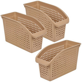 URBNLIVING 17cm Height Cappuccino 3 Pcs Tall Plastic Fridge Cupboard Tidy Organiser Storage Baskets