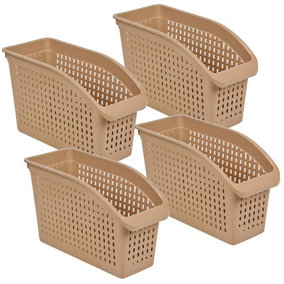 URBNLIVING 17cm Height Cappuccino 4 Pcs Tall Plastic Fridge Cupboard Tidy Organiser Storage Baskets