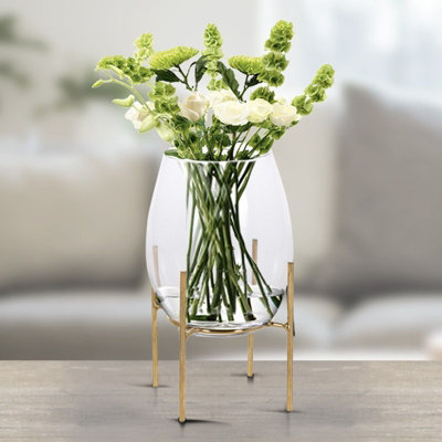 URBNLIVING 17cm Height Clear Glass Table Vase on Gold Feet Stand Elegant Wedding Flowers Centrepiece