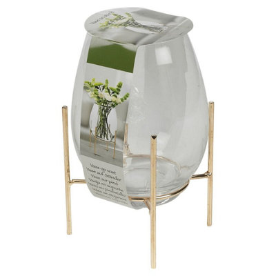 URBNLIVING 17cm Height Clear Glass Table Vase on Gold Feet Stand Elegant Wedding Flowers Centrepiece - 3