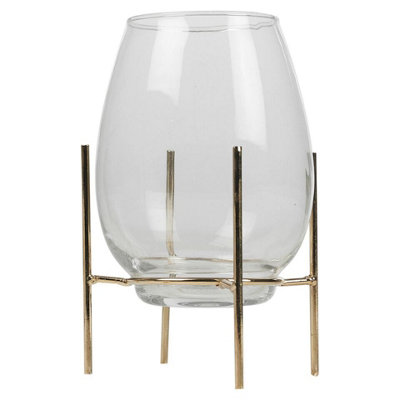 URBNLIVING 17cm Height Clear Glass Table Vase on Gold Feet Stand Elegant Wedding Flowers Centrepiece - 4