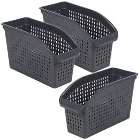 URBNLIVING 17cm Height Grey 3 Pcs Tall Plastic Fridge Cupboard Tidy Organiser Storage Baskets