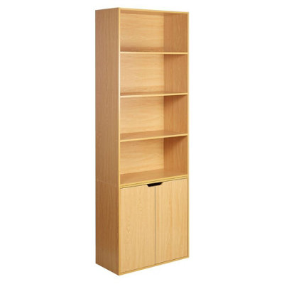 URBNLIVING 180 cm Height 6 Tier Bookcase With 2 Door Cupboard Cabinet Storage Shelving Display Wood Shelf Beech