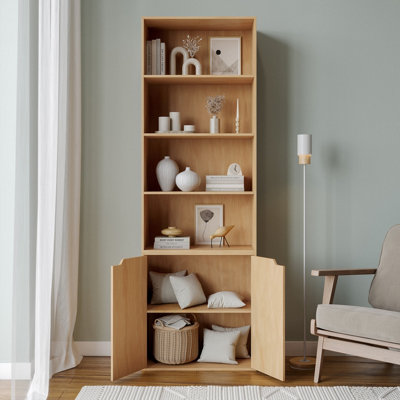URBNLIVING 180 cm Height 6 Tier Bookcase With 2 Door Cupboard Cabinet Storage Shelving Display Wood Shelf Beech - 3