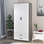 URBNLIVING 180cm 2 Door Wardrobe Ash Grey Carcass and White Drawers With 2 Drawers Bedroom Storage Hanging Bar Clothes