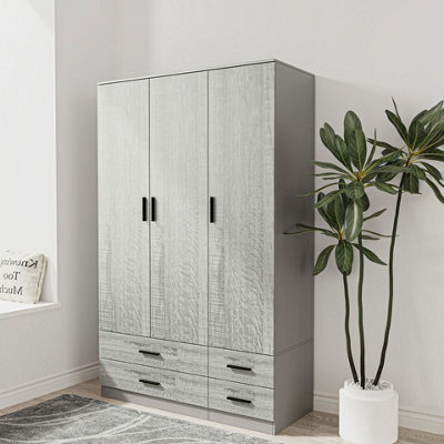 URBNLIVING 180cm Height Ash Grey 3 Door 4 Drawer Wardrobe Storage Shelf Modern Bedroom Grey Furniture