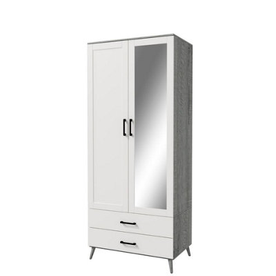 GRAPE Wardrobe系列 URBNLIVING 180cm Height Grey Wardrobe with Mirror White 2