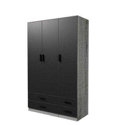 URBNLIVING 180cm Height Black 3 Door 4 Drawer Wardrobe Storage Shelf ...