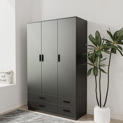 URBNLIVING 180cm Height Black 3 Door 4 Drawer Wardrobe Storage Shelf Modern Bedroom Furniture