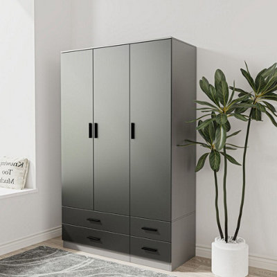 URBNLIVING 180cm Height Black 3 Door 4 Drawer Wardrobe Storage Shelf Modern Bedroom Grey Furniture