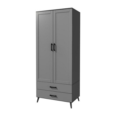 Urbnliving 180cm Height Black Wardrobe With Grey 2 Door 2 Drawer Modern 