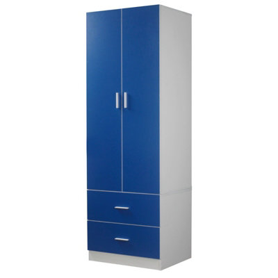 URBNLIVING 180cm Height Blue Wooden 2 Door with 2 Drawer Compact Wardrobe Storage