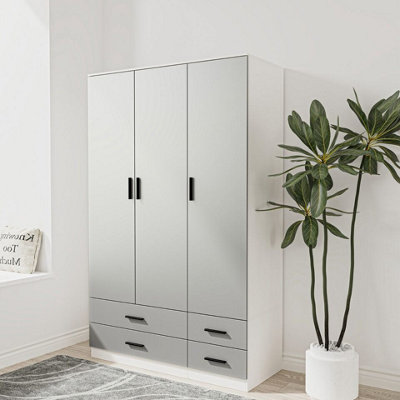 URBNLIVING 180cm Height Grey 3 Door 4 Drawer Wardrobe Storage Shelf Modern Bedroom White Furniture