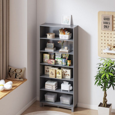 URBNLIVING 180cm Height Grey 6 Tier Wide Wooden Bookcase Shelf Storage Display Shelving Unit