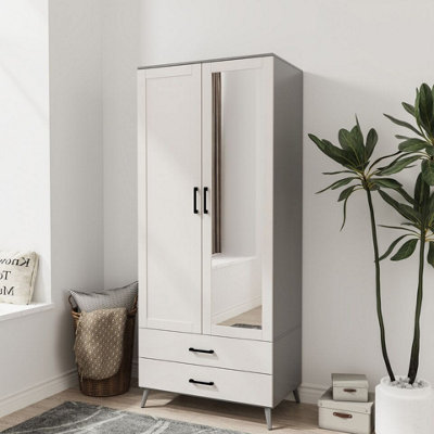 GRAPE Wardrobe系列 URBNLIVING 180cm Height Grey Wardrobe with Mirror White 2